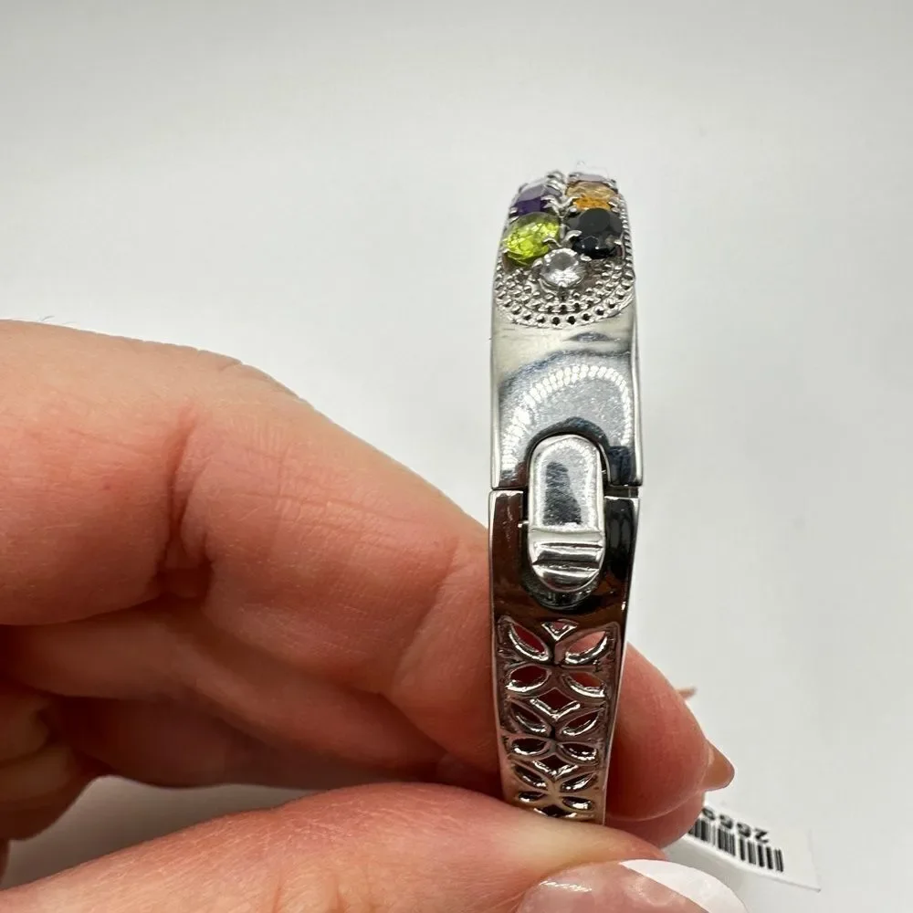NWT Multi-gemstone and stainless steel hinged bangle/ bracelet!‎